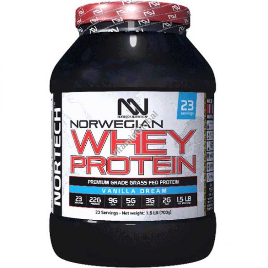 Premium Grade Norwegian Whey Protein Powder, Vanilla Dream Flavor, 700 g (1.5 LB) - Nortech Nutrition