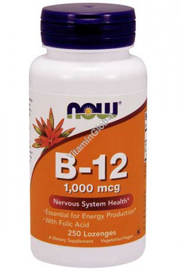 B-12 1000 mcg with Folic Acid 250 Lozenges - NOW Foods