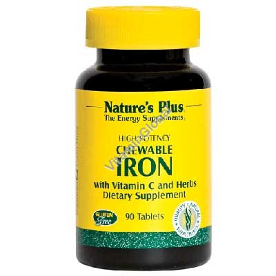 High Potency Chewable Iron with Vitamin C 90 tablets - Nature\'s Plus
