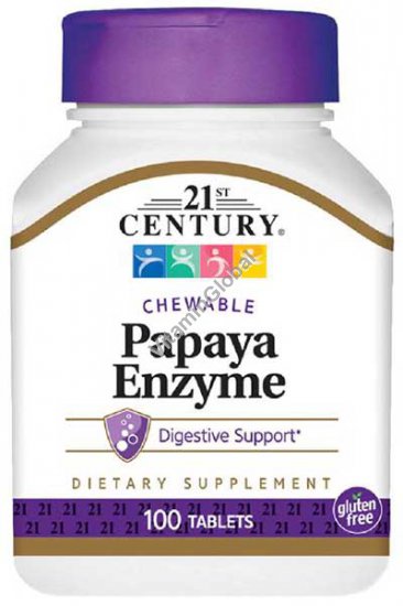 Papaya Enzyme 100 Chewable Tablets - 21st Century