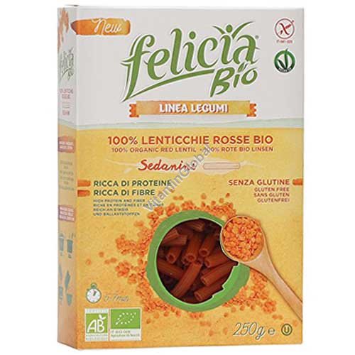 Gluten Free Organic Red Lentil Pasta 250g - Felicia Bio