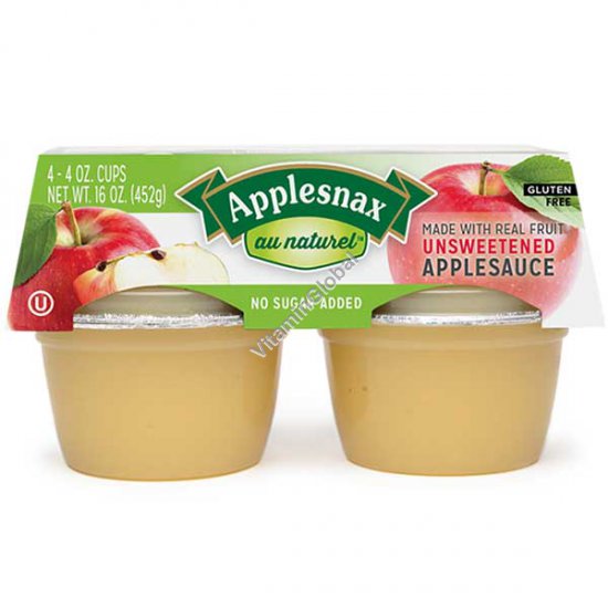 No Sugar Added, Applesauce 452g 16 oz (4 X 4-oz) - Applesnax
