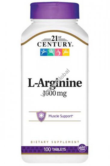L-Arginine 1000mg Supports Immune System 100 tablets - 21st Century