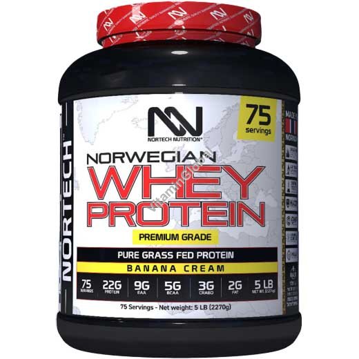 Premium Grade Norwegian Whey Protein Powder, Banana Cream Flavor, 2.27 kg (5 LB) - Nortech Nutrition