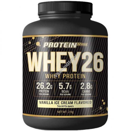 Whey 26 - Whey Protein Powder, Vanilla Ice Cream Flavor, Kosher Badatz, 2 kg (4.4 lb) - Protein Maxx