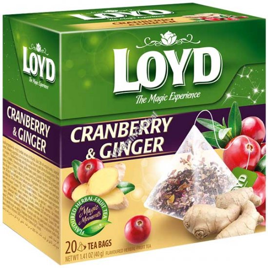 Cranberry & Ginger Herbal-Fruit Tea 20 pyramid tea bags - Loyd