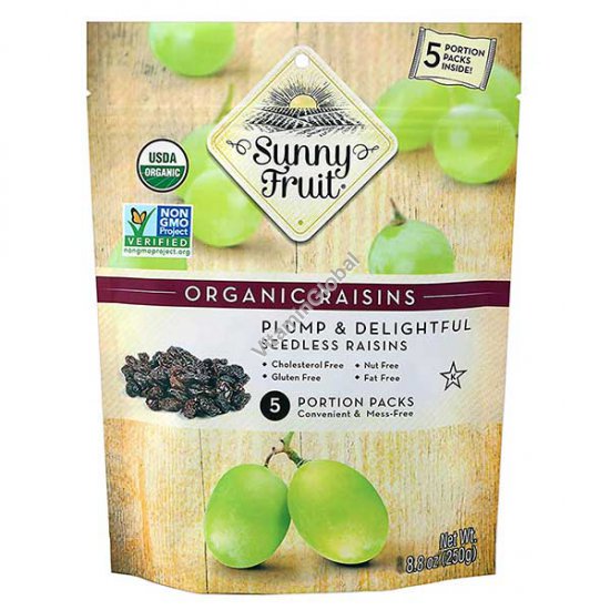 Sun-Dried Organic Sultana Raisins 250g (5 portion packs inside) - Sunny Fruit