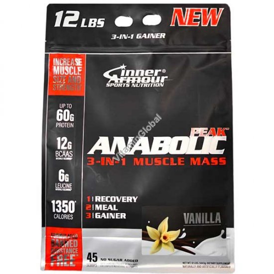 Anabolic Peak 3-in-1 Muscle Mass Gainer, Vanilla Flavor, 5443g (12 lbs) - Inner Armour