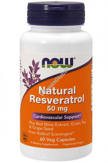 Natural Resveratrol 50mg 60 Veg Capsules - Now Foods